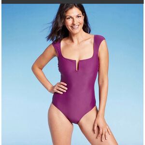 💜 Women’s Cap Sleeve One-Piece Swimsuit – Shade & Shore- Purple- Med- NWT